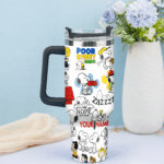 Snoopy Tumbler, Peanuts Stanley Tumbler Wrap, Tumbler Cup Engraved 40Oz, Handle Lid Stainless Steel - Image 3