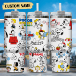Snoopy Tumbler, Peanuts Stanley Tumbler Wrap, Tumbler Cup Engraved 40Oz, Handle Lid Stainless Steel