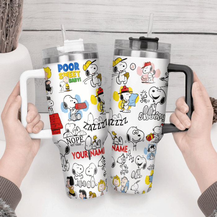 Snoopy Tumbler, Peanuts Stanley Tumbler Wrap, Tumbler Cup Engraved 40Oz, Handle Lid Stainless Steel - Image 4