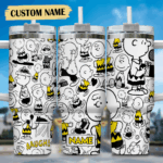 Snoopy Tumbler, Peanuts Stanley Tumbler Wrap, Tumbler Cup Engraved 40Oz, Handle Lid Stainless Steel