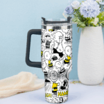 Snoopy Tumbler, Peanuts Stanley Tumbler Wrap, Tumbler Cup Engraved 40Oz, Handle Lid Stainless Steel - Image 3