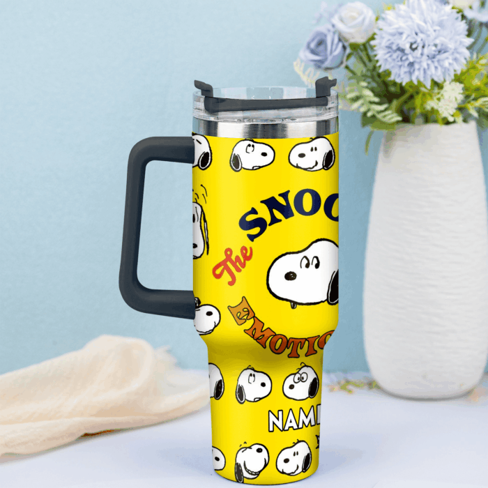 Snoopy Tumbler, Peanuts Stanley Tumbler Wrap, Tumbler Cup Engraved 40Oz, Handle Lid Stainless Steel - Image 2