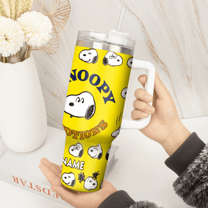 Snoopy Tumbler, Peanuts Stanley Tumbler Wrap, Tumbler Cup Engraved 40Oz, Handle Lid Stainless Steel - Image 4