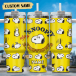 Snoopy Tumbler, Peanuts Stanley Tumbler Wrap, Tumbler Cup Engraved 40Oz, Handle Lid Stainless Steel