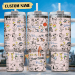 Snoopy Tumbler, Peanuts Stanley Tumbler Wrap, Tumbler Cup Engraved 40Oz, Handle Lid Stainless Steel