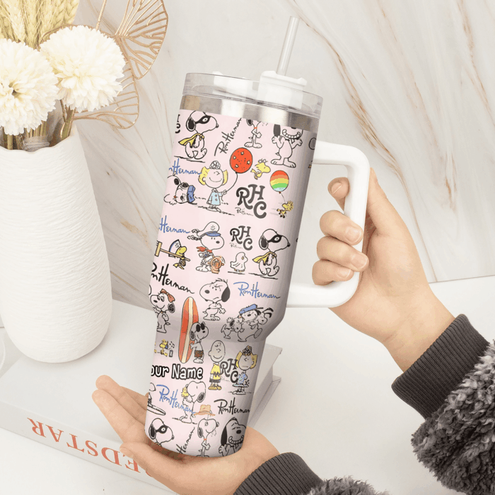 Snoopy Tumbler, Peanuts Stanley Tumbler Wrap, Tumbler Cup Engraved 40Oz, Handle Lid Stainless Steel - Image 2