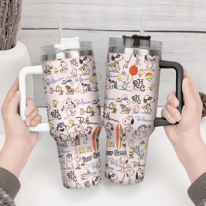 Snoopy Tumbler, Peanuts Stanley Tumbler Wrap, Tumbler Cup Engraved 40Oz, Handle Lid Stainless Steel - Image 4