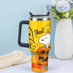 Snoopy Tumbler, Peanuts Stanley Tumbler Wrap, Tumbler Cup Engraved 40Oz, Handle Lid Stainless Steel - Image 2