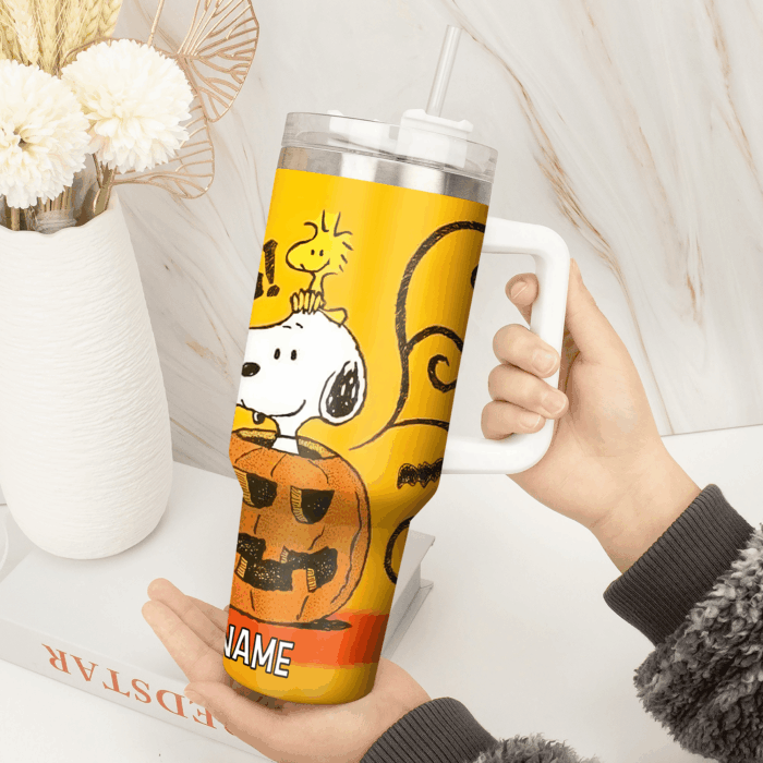Snoopy Tumbler, Peanuts Stanley Tumbler Wrap, Tumbler Cup Engraved 40Oz, Handle Lid Stainless Steel - Image 3