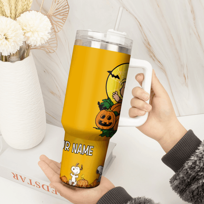 Snoopy Tumbler, Peanuts Stanley Tumbler Wrap, Halloween Tumbler Cup Engraved 40Oz, Handle Lid Stainless Steel - Image 2