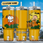 Snoopy Tumbler, Peanuts Stanley Tumbler Wrap, Halloween Tumbler Cup Engraved 40Oz, Handle Lid Stainless Steel