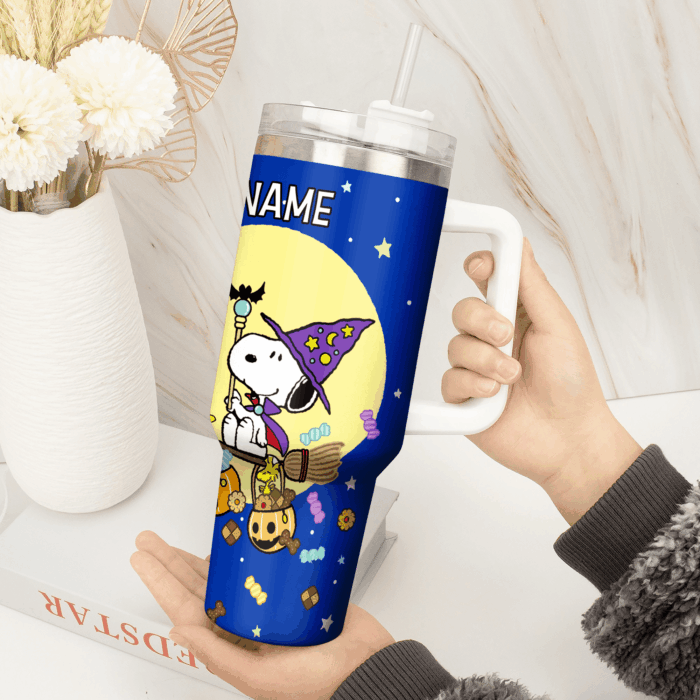 Snoopy Tumbler, Peanuts Stanley Tumbler Wrap, Halloween Tumbler Cup Engraved 40Oz, Handle Lid Stainless Steel - Image 2