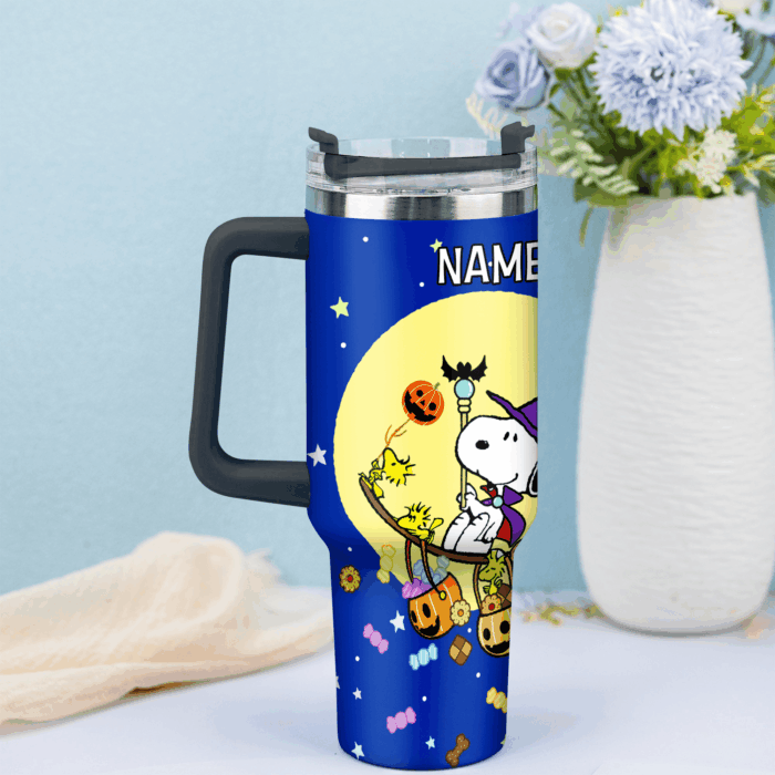 Snoopy Tumbler, Peanuts Stanley Tumbler Wrap, Halloween Tumbler Cup Engraved 40Oz, Handle Lid Stainless Steel - Image 3