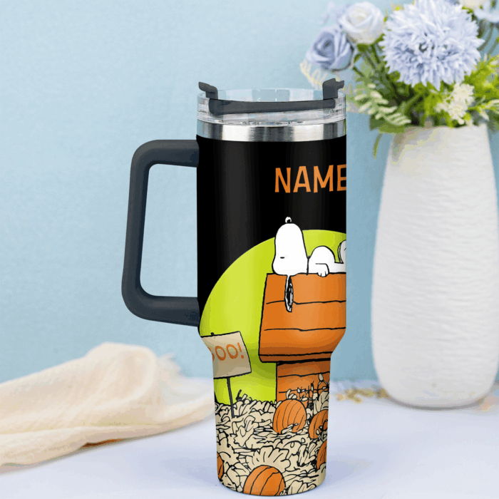 Snoopy Tumbler, Peanuts Stanley Tumbler Wrap, Halloween Tumbler Cup Engraved 40Oz, Handle Lid Stainless Steel - Image 2