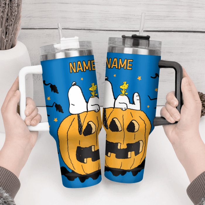 Snoopy Tumbler, Peanuts Stanley Tumbler Wrap, Halloween Tumbler Cup Engraved 40Oz, Handle Lid Stainless Steel - Image 4