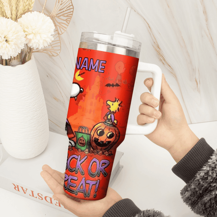 Snoopy Tumbler, Peanuts Stanley Tumbler Wrap, Halloween Tumbler Cup Engraved 40Oz, Handle Lid Stainless Steel - Image 2