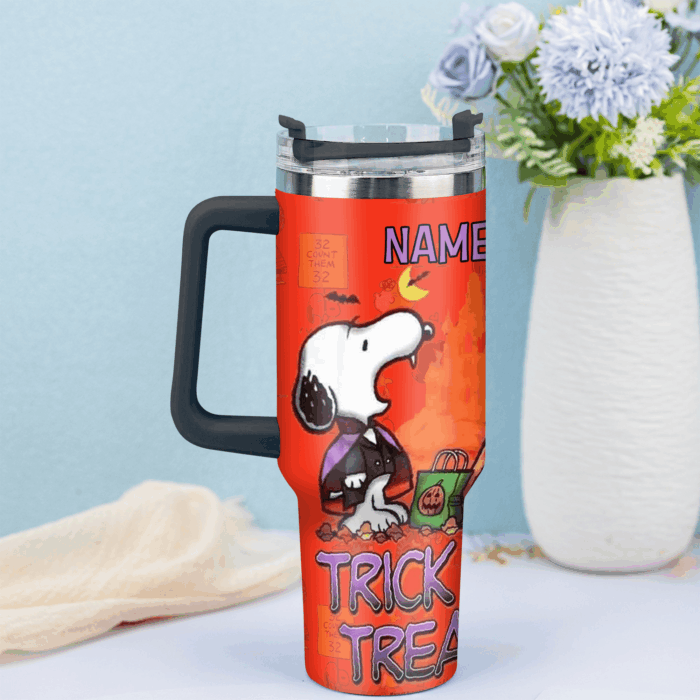 Snoopy Tumbler, Peanuts Stanley Tumbler Wrap, Halloween Tumbler Cup Engraved 40Oz, Handle Lid Stainless Steel - Image 3
