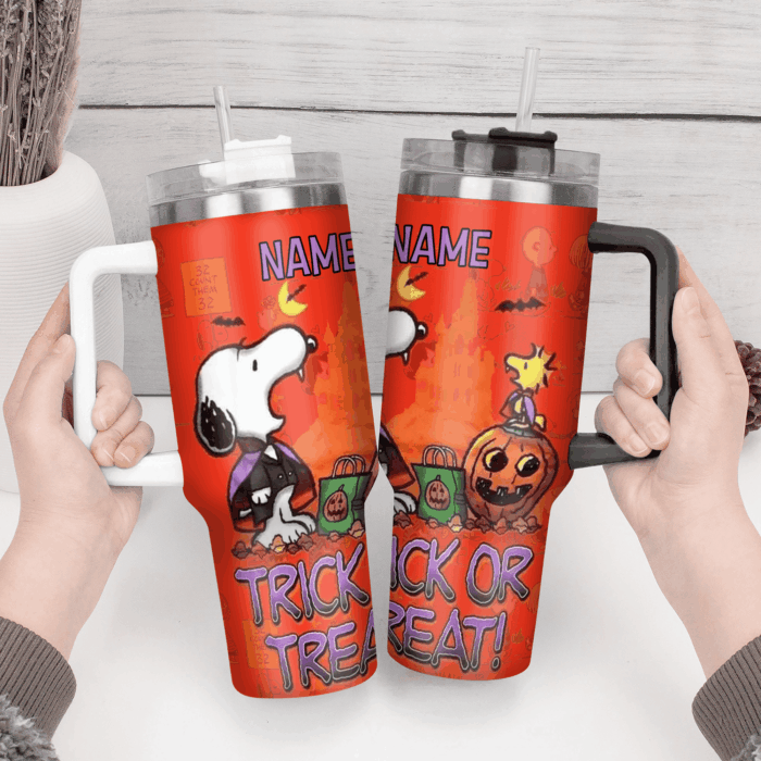 Snoopy Tumbler, Peanuts Stanley Tumbler Wrap, Halloween Tumbler Cup Engraved 40Oz, Handle Lid Stainless Steel - Image 4