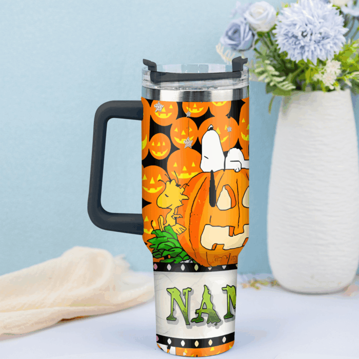 Snoopy Tumbler, Peanuts Stanley Tumbler Wrap, Halloween Tumbler Cup Engraved 40Oz, Handle Lid Stainless Steel - Image 3