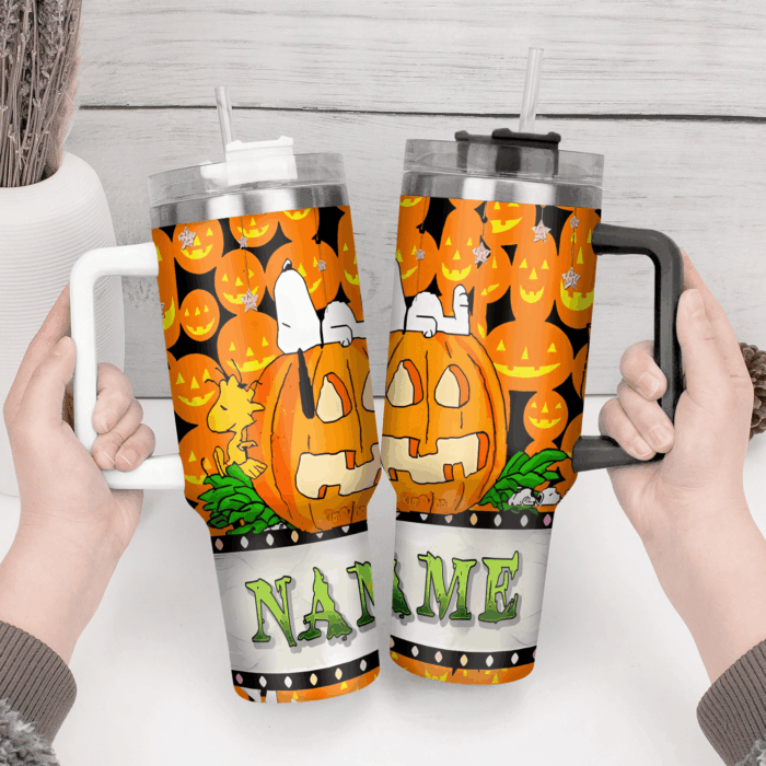 Snoopy Tumbler, Peanuts Stanley Tumbler Wrap, Halloween Tumbler Cup Engraved 40Oz, Handle Lid Stainless Steel - Image 4