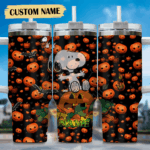 Snoopy Tumbler, Peanuts Stanley Tumbler Wrap, Halloween Tumbler Cup Engraved 40Oz, Handle Lid Stainless Steel