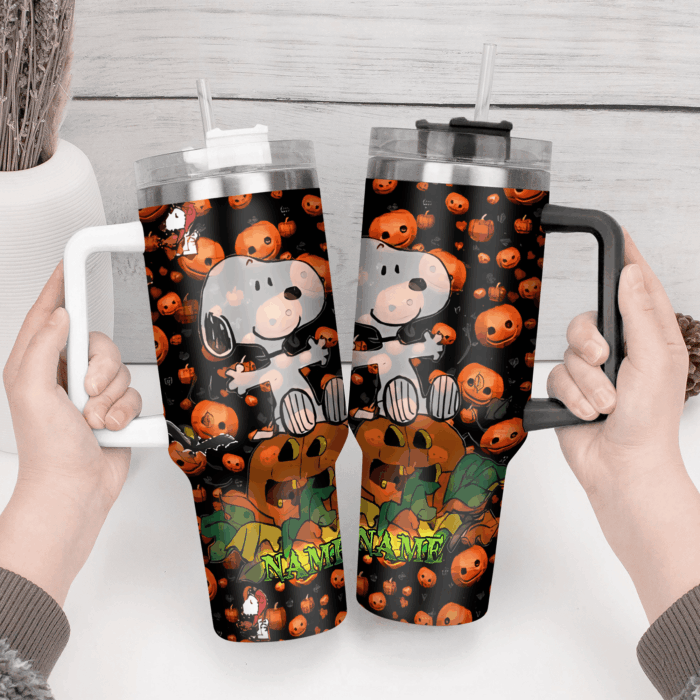 Snoopy Tumbler, Peanuts Stanley Tumbler Wrap, Halloween Tumbler Cup Engraved 40Oz, Handle Lid Stainless Steel - Image 2