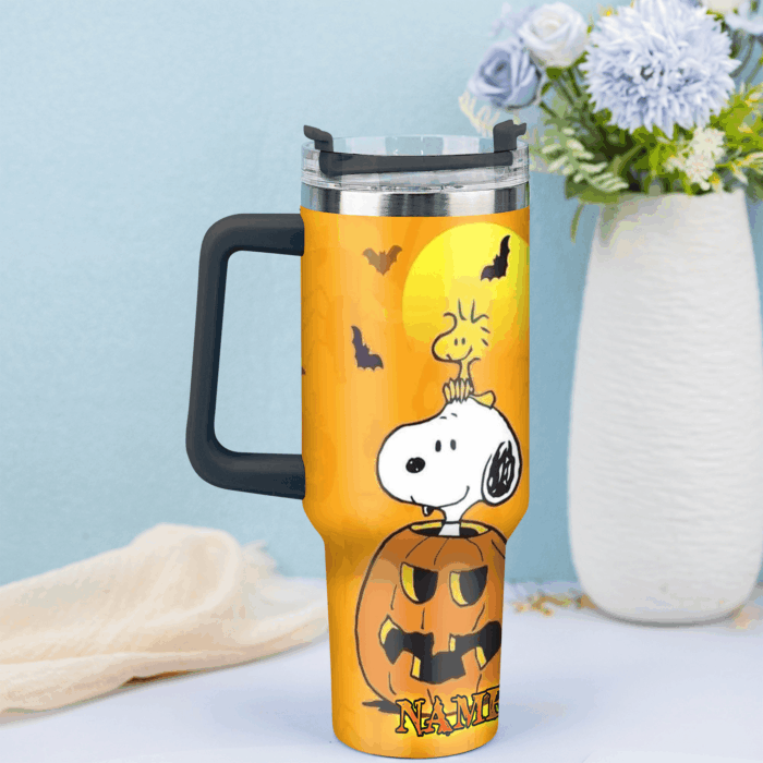 Snoopy Tumbler, Peanuts Stanley Tumbler Wrap, Halloween Tumbler Cup Engraved 40Oz, Handle Lid Stainless Steel - Image 2