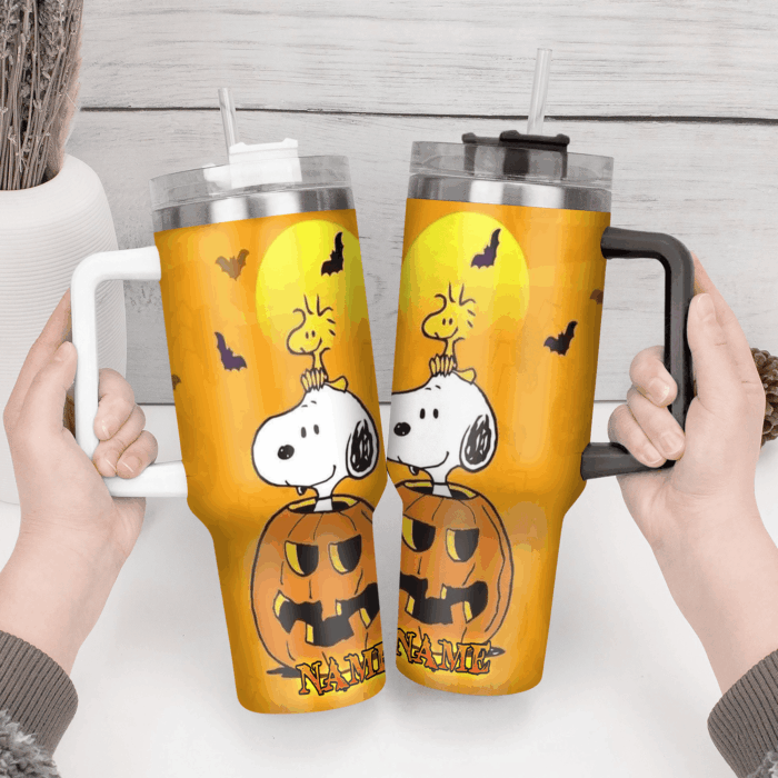 Snoopy Tumbler, Peanuts Stanley Tumbler Wrap, Halloween Tumbler Cup Engraved 40Oz, Handle Lid Stainless Steel - Image 3