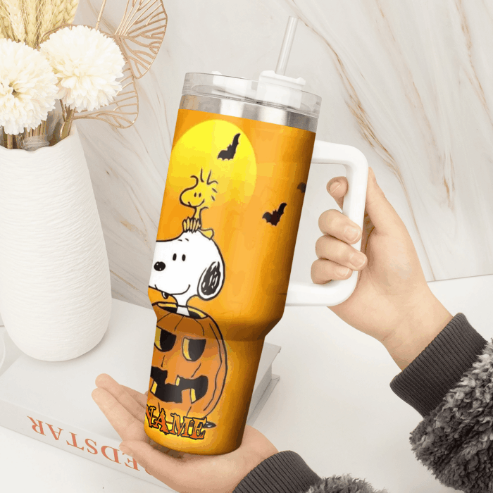 Snoopy Tumbler, Peanuts Stanley Tumbler Wrap, Halloween Tumbler Cup Engraved 40Oz, Handle Lid Stainless Steel - Image 4