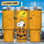 Snoopy Tumbler, Peanuts Stanley Tumbler Wrap, Halloween Tumbler Cup Engraved 40Oz, Handle Lid Stainless Steel
