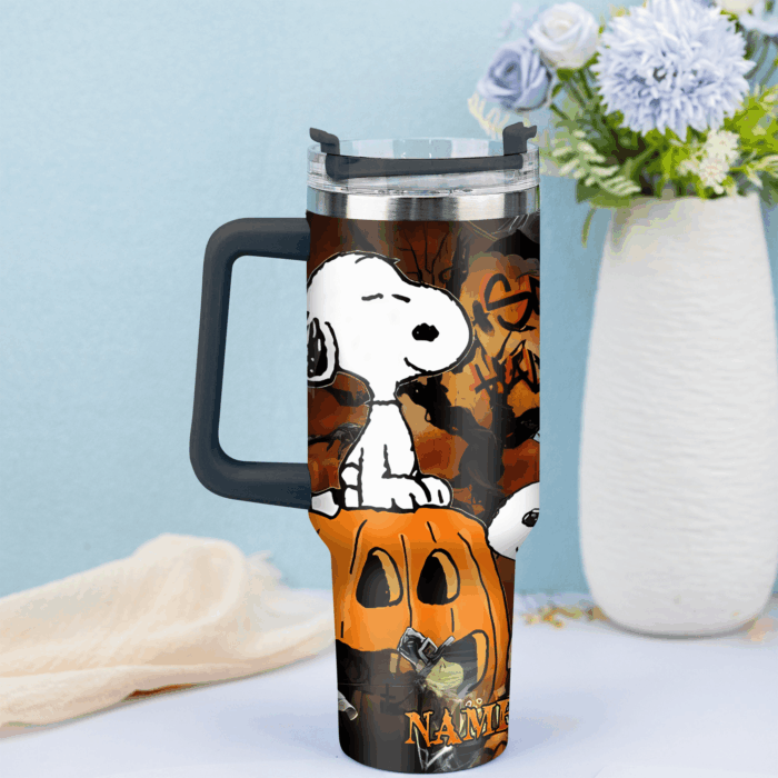 Snoopy Tumbler, Peanuts Stanley Tumbler Wrap, Halloween Tumbler Cup Engraved 40Oz, Handle Lid Stainless Steel - Image 2