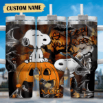 Snoopy Tumbler, Peanuts Stanley Tumbler Wrap, Halloween Tumbler Cup Engraved 40Oz, Handle Lid Stainless Steel