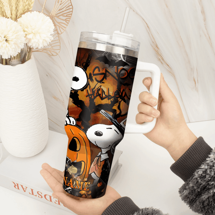 Snoopy Tumbler, Peanuts Stanley Tumbler Wrap, Halloween Tumbler Cup Engraved 40Oz, Handle Lid Stainless Steel - Image 4