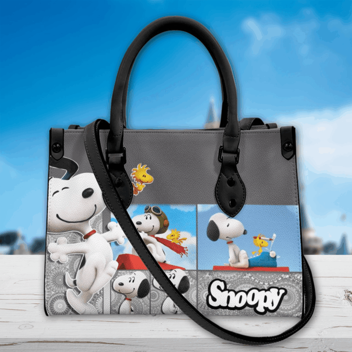 Snoopy Cute Leather Handbags, Custom Woman Luxury Bags Purses, Peanuts Handbag - Image 3