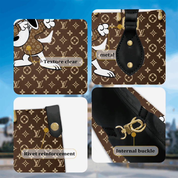 Snoopy Cute Leather Handbags, Custom Woman Luxury Bags Purses, Peanuts Handbag - Image 4
