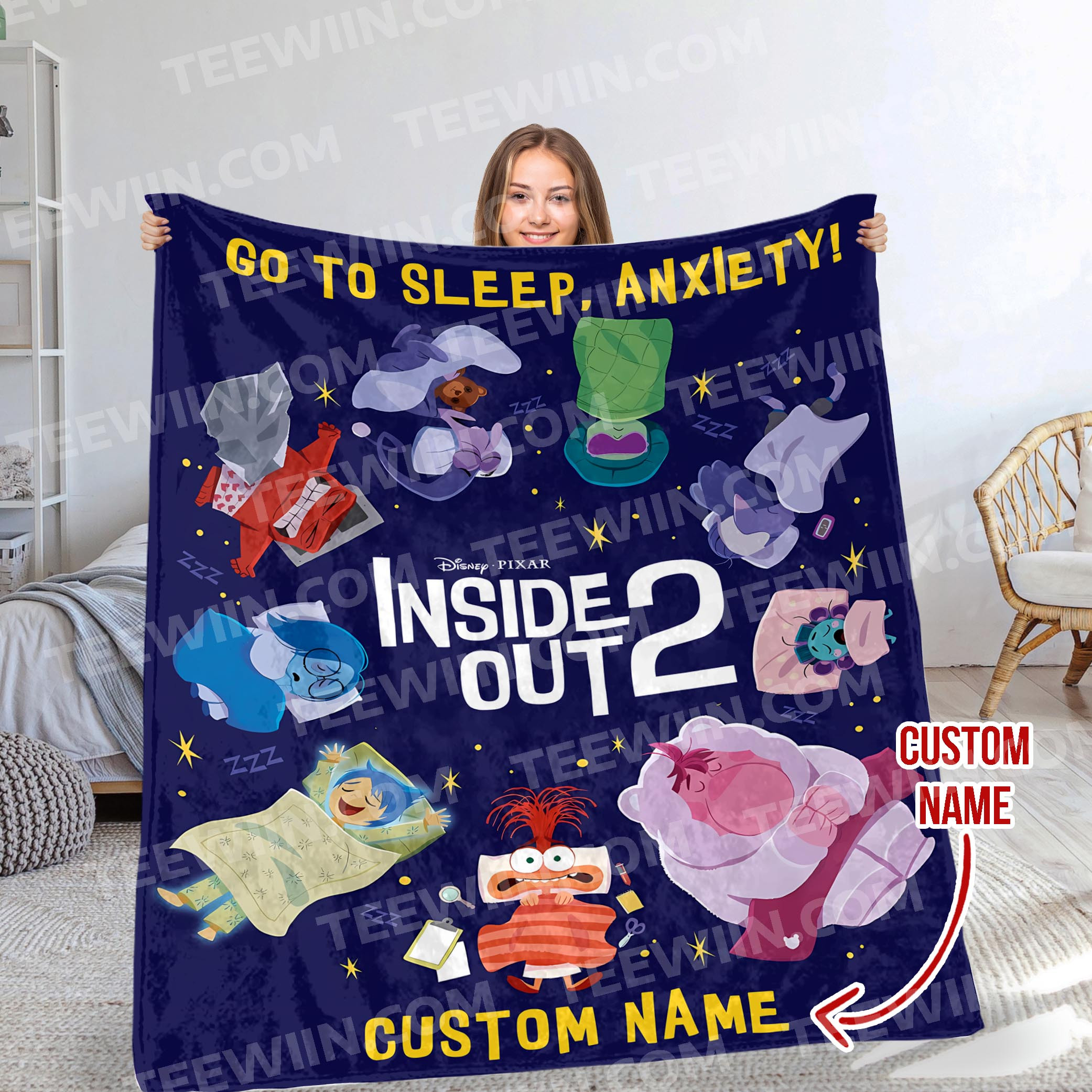 1719644610021.jpg Personalized Inside Out 2 Blanket, Go To Sleep Blanket, Custom name Blanket - Image 1