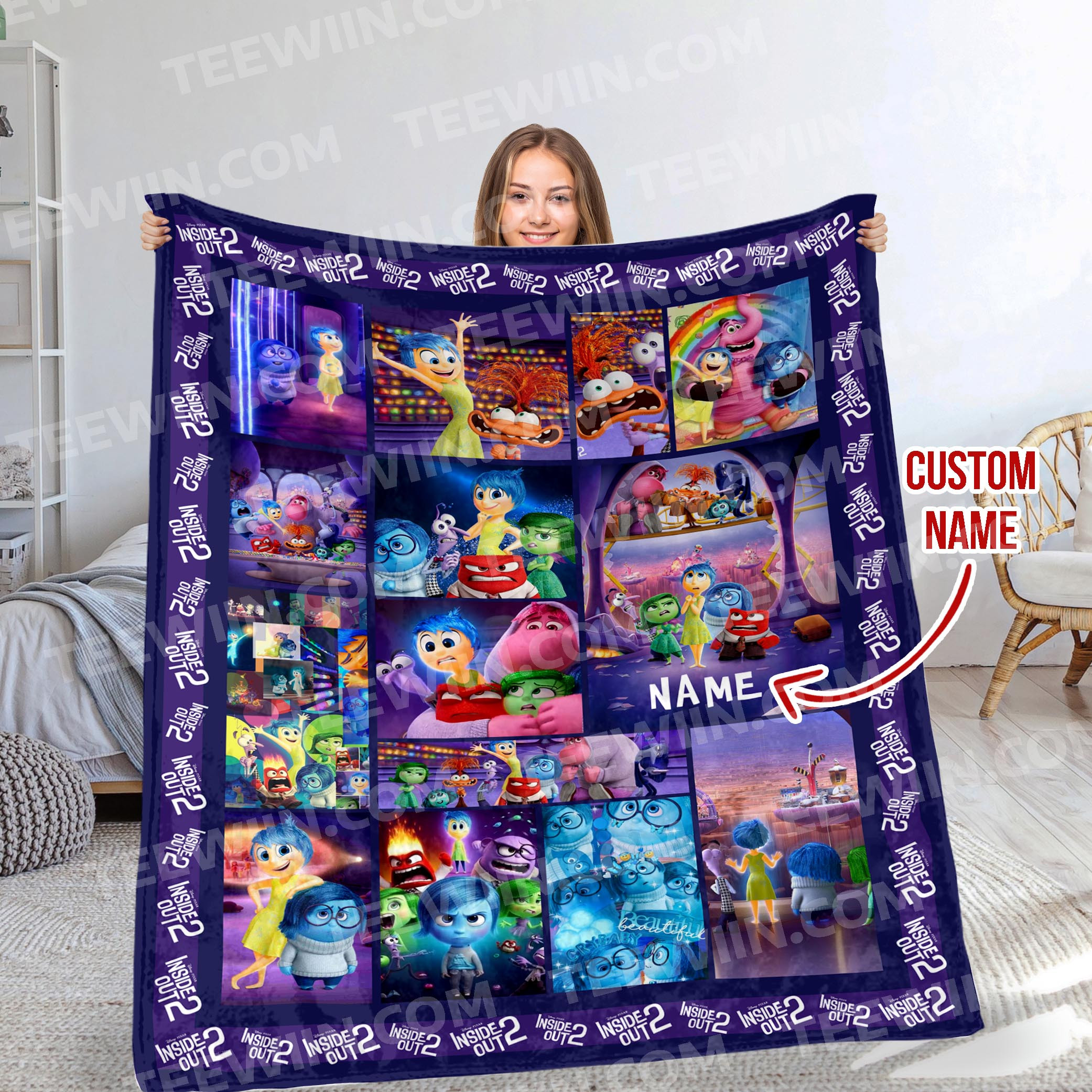 1719644743445.jpg Personalized Inside Out 2 Blanket, Go To Sleep Blanket, Custom name Blanket - Image 1