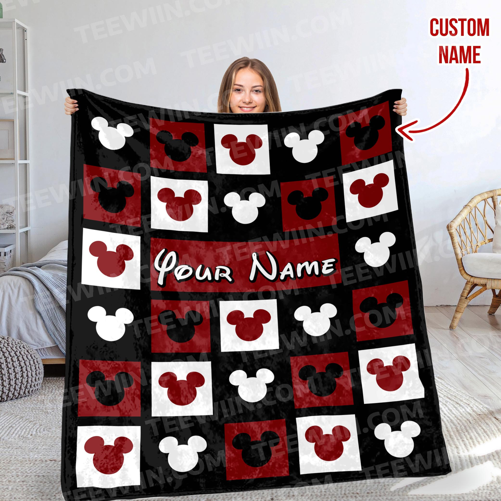 1719803874544.jpg Personalized Mickey Mouse Blanket, Disney Blanket, Custom name Blanket - Image 1