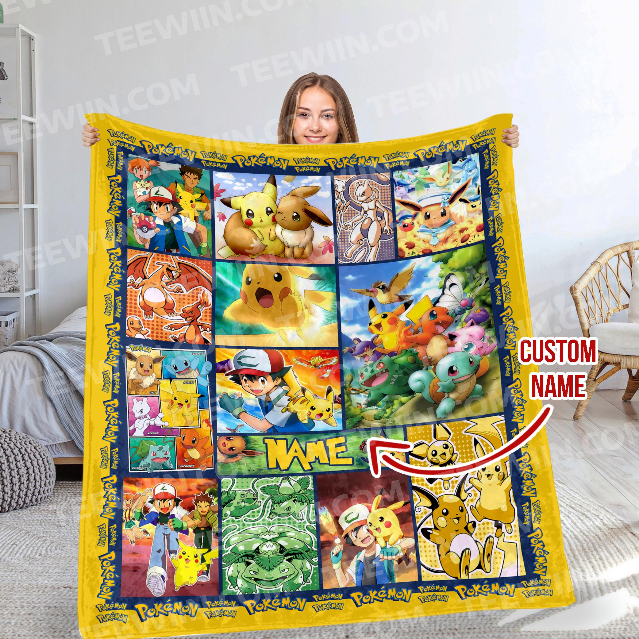 1719804944066.jpg Personalized Pokemon Blanket, Anime Blanket, Custom name Blanket - Image 1