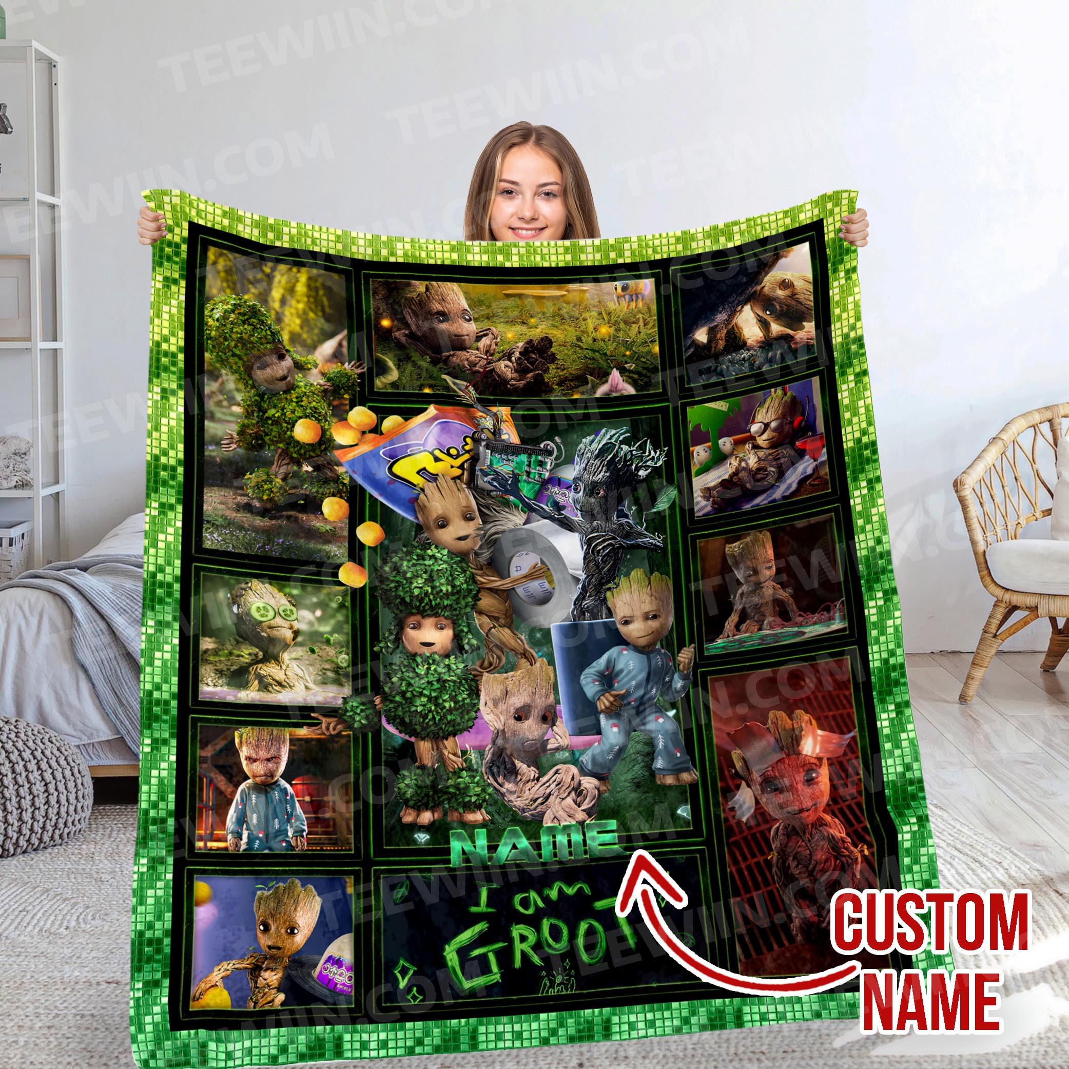 1720058554171.jpg Personalized I Am Groot Blanket, Groot Blanket, Custom name Marvel Blanket - Image 1