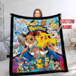 Personalized Pokemon Blanket, Anime Blanket, Custom name Blanket