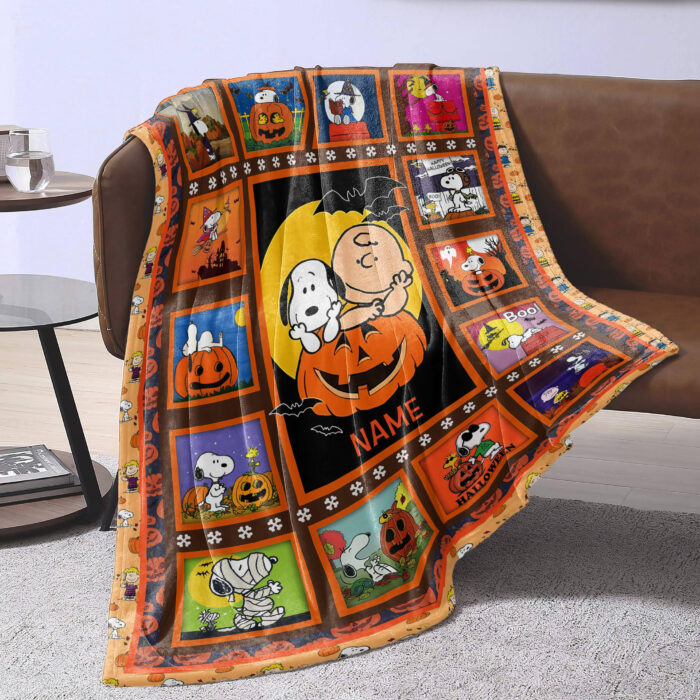 Personalized Snoopy’S Halloween Blanket, The Peanuts Blanket, Custom name Snoopy Blanket - Image 2