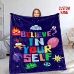 Personalized Disney Inside Out 2 Blanket, Believe In Yourself, Custom Name Blanket