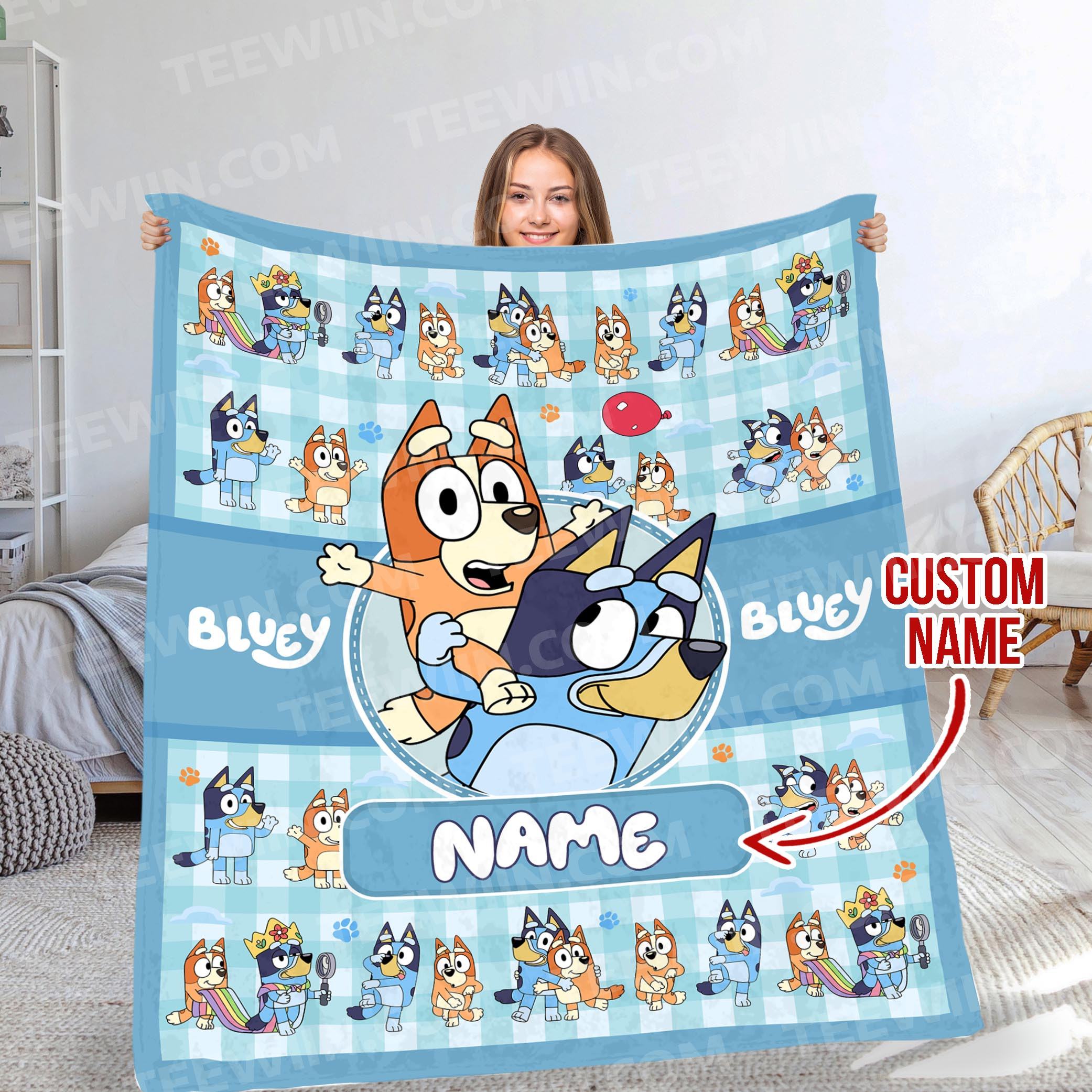 1720500678368.jpg Personalized Bluey Blanket, Bluey Family Soft Cozy Fleece Blankets, Bluey Birthday Blanket, Bluey Family Blanket for Kid - Image 1