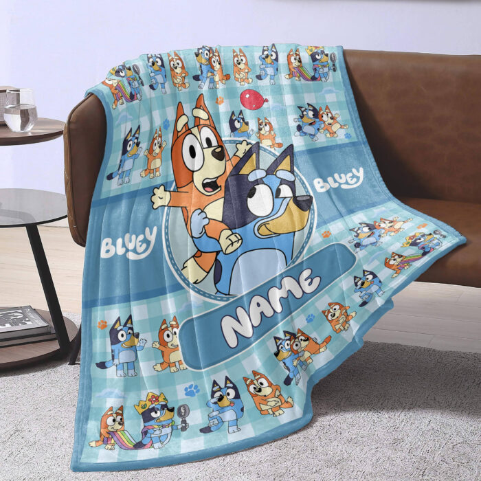 Personalized Bluey Blanket, Bluey Family Soft Cozy Fleece Blankets, Bluey Birthday Blanket, Bluey Family Blanket for Kid - Image 3