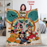 Personalized Vintage Walt Disney World Halloween Blanket, Custom Name Disney Characters Blanket