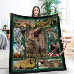 Personalized Dinosaur Throw Blanket Kids Boys Ancient Animal, Custom Name Dinosaur Blanket
