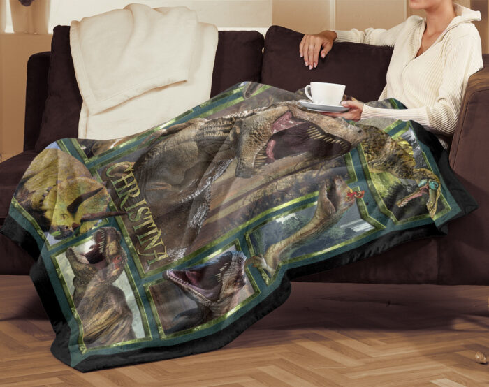 Personalized Dinosaur Throw Blanket Kids Boys Ancient Animal, Custom Name Dinosaur Blanket - Image 3