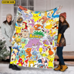 Personalized Name Pokemon Blanket, Anime Blanket, Pikachu Blanket, Custom Name Blanket, Baby Shower Blanket