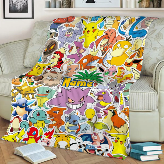 Personalized Name Pokemon Blanket, Anime Blanket, Pikachu Blanket, Custom Name Blanket, Baby Shower Blanket - Image 2